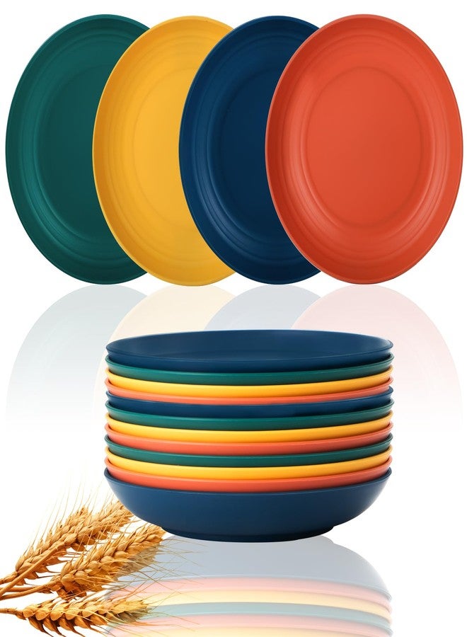 Lazycorner Dinner Plates Unbreakable Wheat Straw Plates Kids Plate Set of 12 Alternative for Plastic Plates Reusable Plate for Kitchen Dishwasher Safe (10 Inches-4 Colors) - Image 1