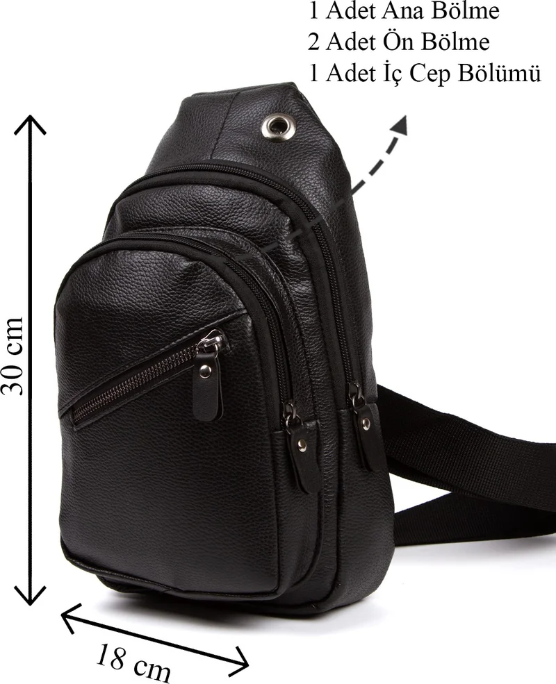 Avca Unisex Black Leather Cross Strap Waist Shoulder Bag with Headphone Outlet