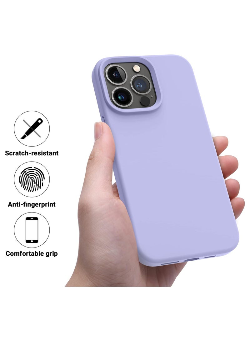 Compatible with iPhone 13 Pro Max Case 6.7 Inch Slim Liquid Silicone 4 Layers Soft Gel Rubber Shockproof Protective Phone Case with Anti Scratch Microfiber Lining (Light Purple) - Image 4