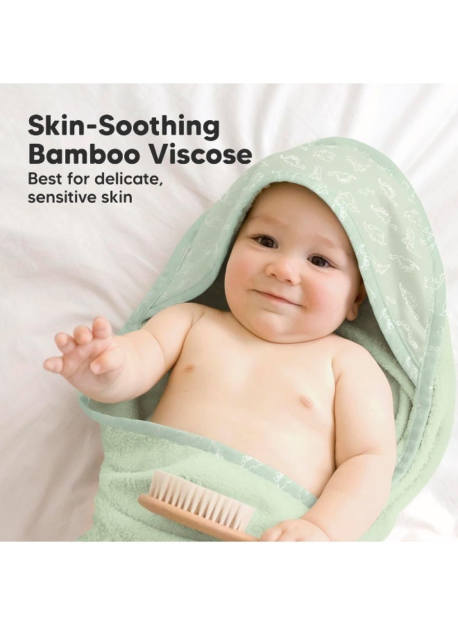 KeaBabies Hooded Baby Towel for Newborn - Viscose Derived from Bamboo Large Baby Bath Towels with Hood for Boys, Girls, Toddler, Extra Absorbent & Soft Newborn Bath Essentials (Dinos, Petite) - Image 3