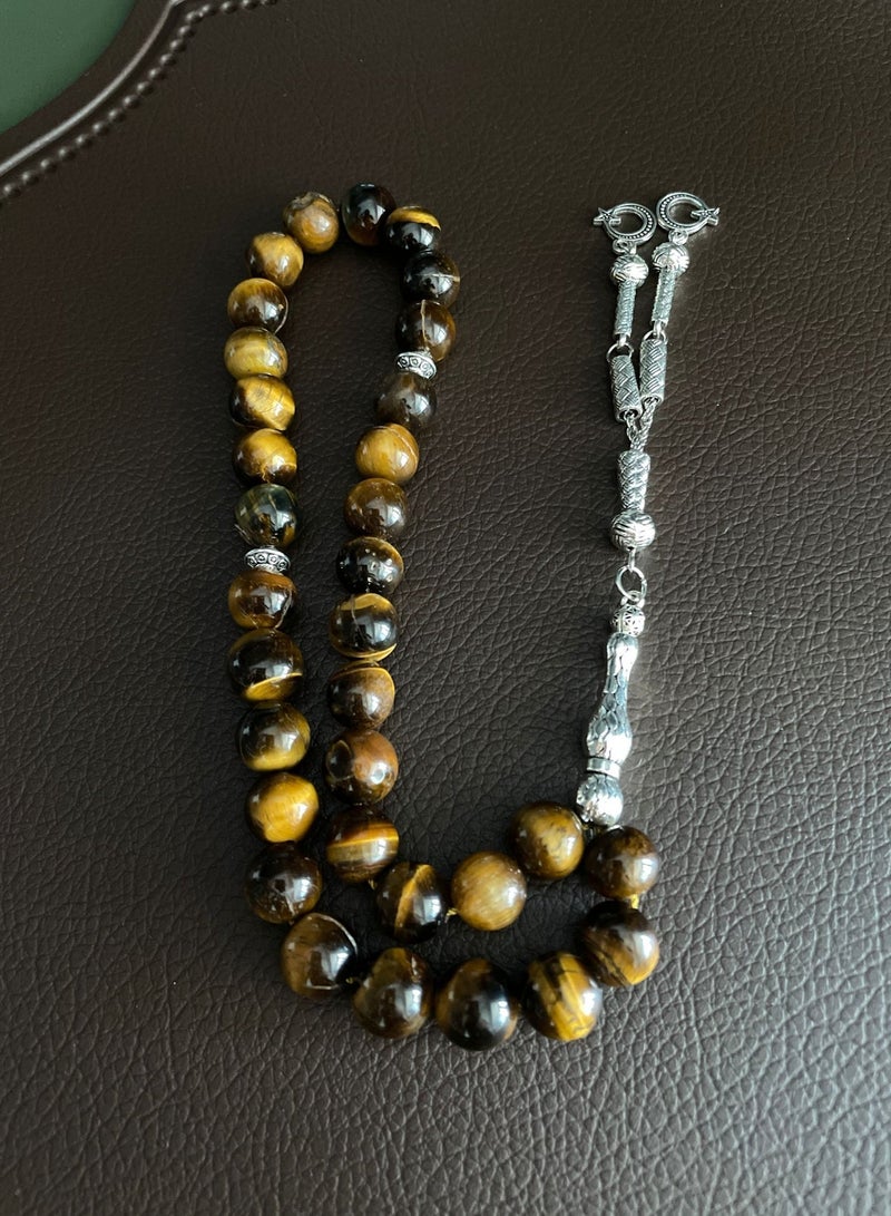 عام سبحة صلاة مكونة من 33 حبة من أحجار عين النمر الطبيعية الأصلية / مقاس 10 ملم - Image 4