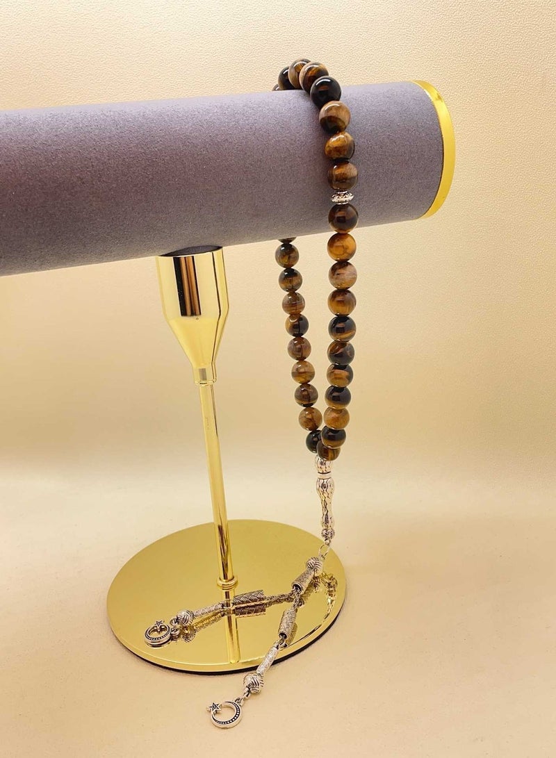 عام سبحة صلاة مكونة من 33 حبة من أحجار عين النمر الطبيعية الأصلية / مقاس 10 ملم - Image 5