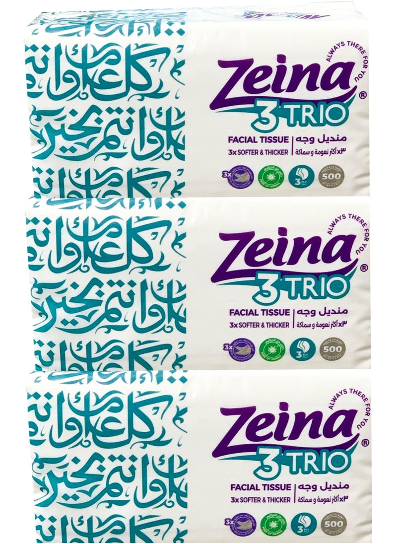 Zeina Zeina Trio Facial Tissues Soft Touch 500 Tissue Pack of 3 Packing May Vary  - Image 2