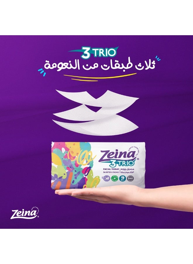 Zeina Trio Facial Tissues Soft Touch 500 Tissue Pack of 3  (Packaging may vary) - Image 3