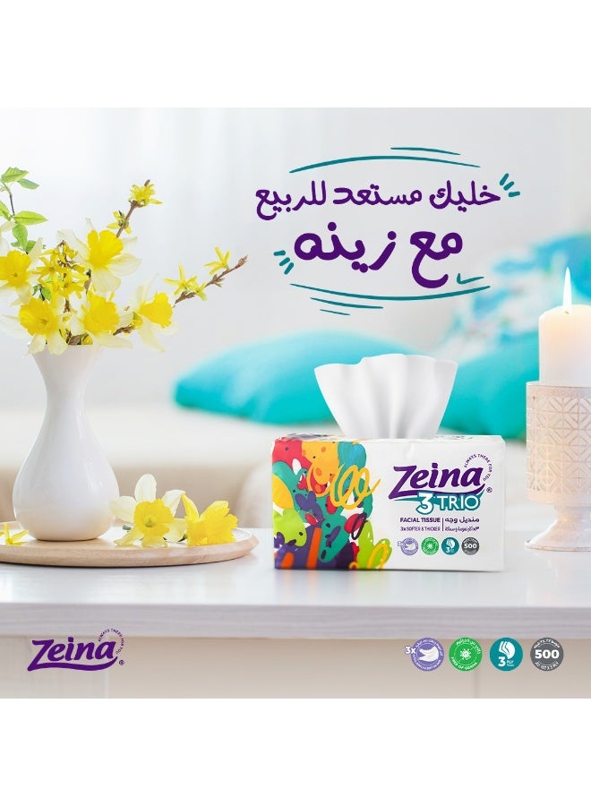 Zeina Trio Facial Tissues Soft Touch 500 Tissue Pack of 3  (Packaging may vary) - Image 5