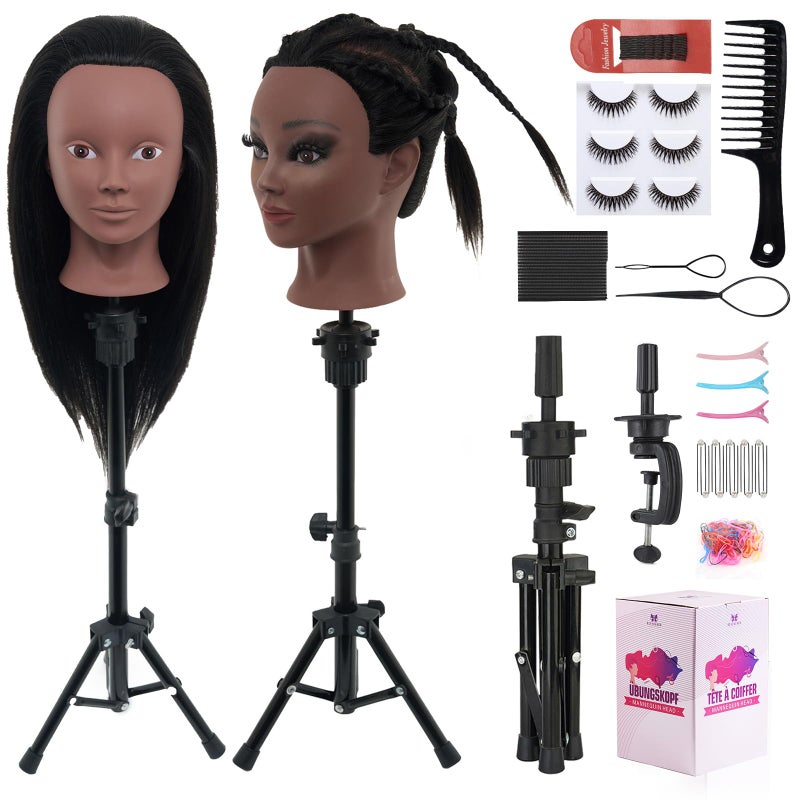 Neverland Beauty & Health 18 Mannequin Head Human Hair with Stand 100 Real Hair Mannequin Head for Makeup Practice Cosmetology Manikin Doll Head for Hair Styling Hairdressing Training Head for Braiding with TripodBlack - Image 2