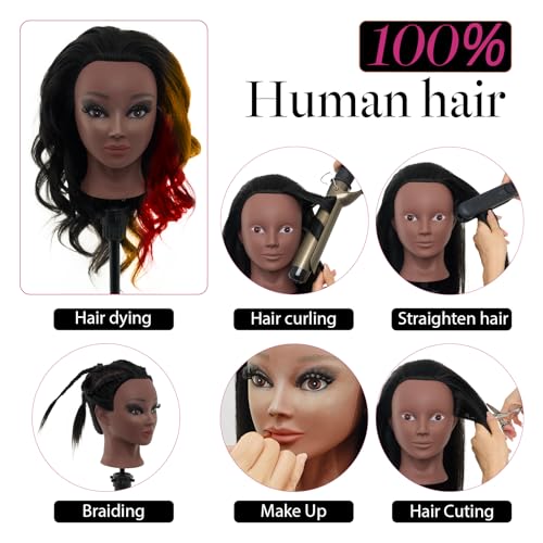 Neverland Beauty & Health 18 Mannequin Head Human Hair with Stand 100 Real Hair Mannequin Head for Makeup Practice Cosmetology Manikin Doll Head for Hair Styling Hairdressing Training Head for Braiding with TripodBlack - Image 3
