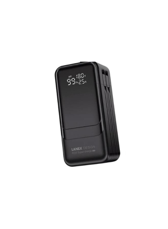 لانيكس باور بانك Lanex، كابلات مزدوجة مدمجة، 20000 مللي أمبير، 65 واط، LP35 - أسود - Image 1