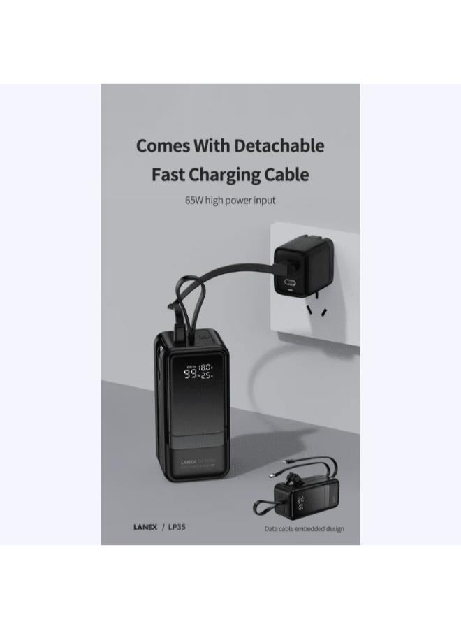 لانيكس باور بانك Lanex، كابلات مزدوجة مدمجة، 20000 مللي أمبير، 65 واط، LP35 - أسود - Image 3
