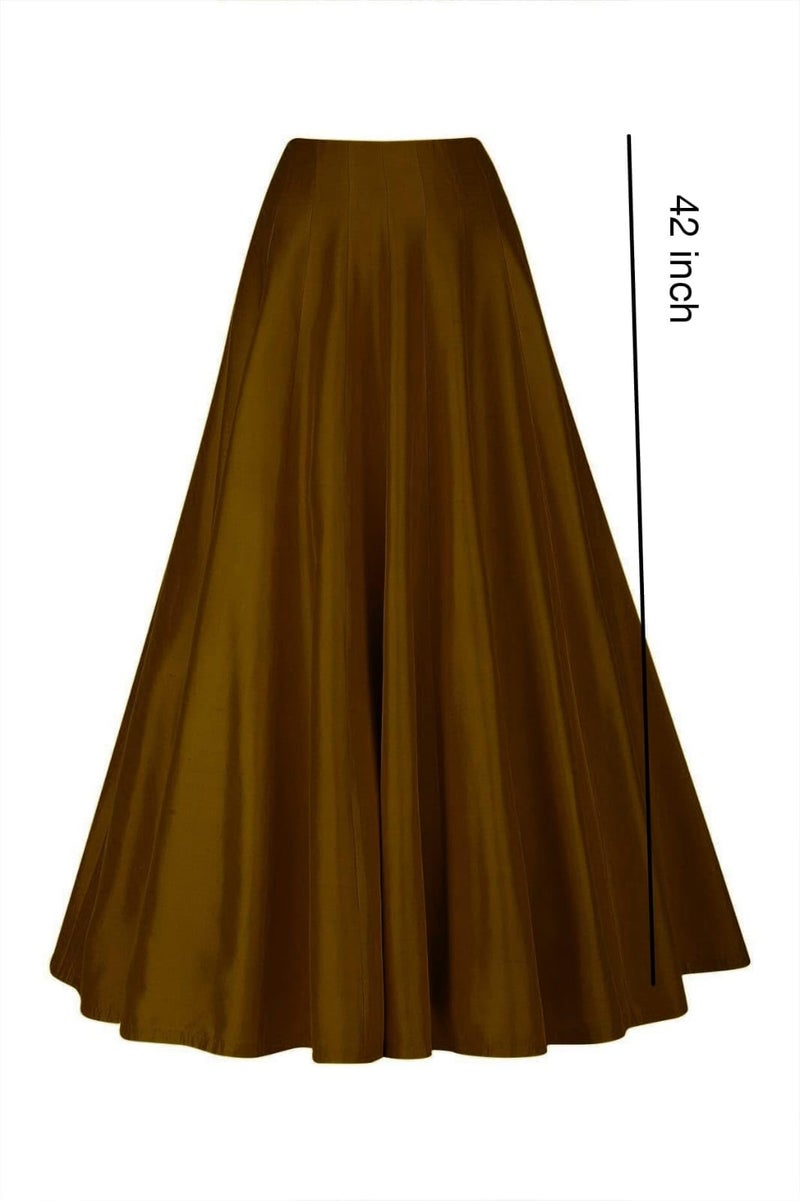 JANAK Silk Fabric Long ghera Kali Pattern Skirt (Brown) - Image 2