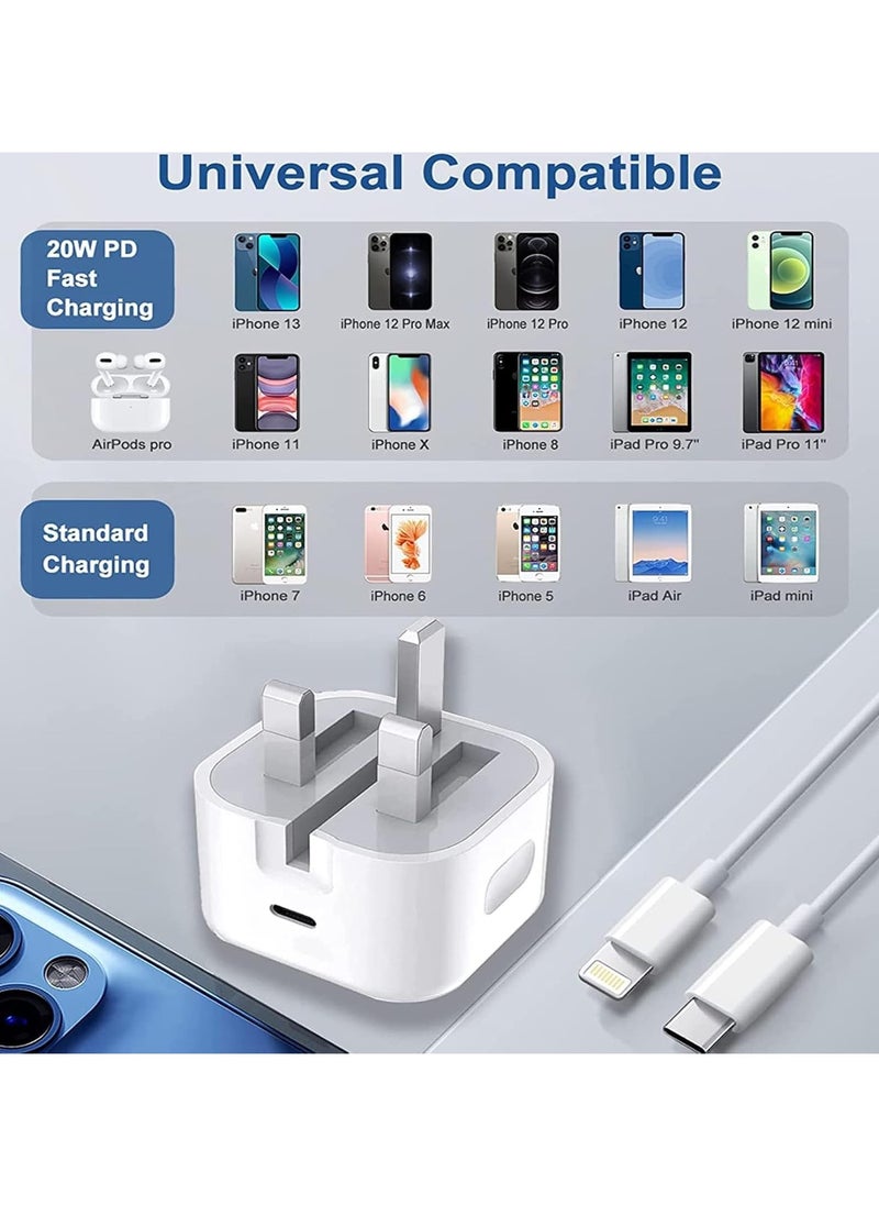 PRIMO PLUS - iPhone 20W Fast Charger | USB C Wall Fast Charger with USB C to Lightning Cable Compatible with iPhone 14/14 Pro/14 Pro Max/13/12/SE2020/11/XR/XS Max/X/iPad - Image 1