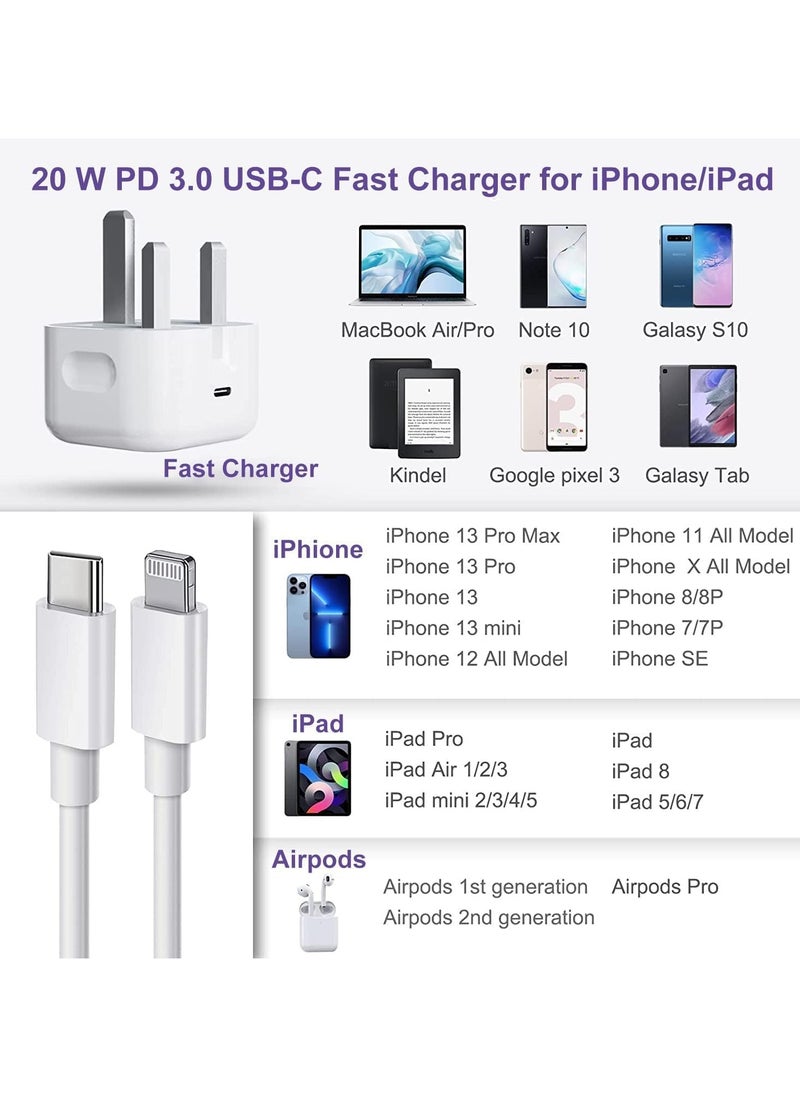 PRIMO PLUS - iPhone 20W Fast Charger | USB C Wall Fast Charger with USB C to Lightning Cable Compatible with iPhone 14/14 Pro/14 Pro Max/13/12/SE2020/11/XR/XS Max/X/iPad - Image 1