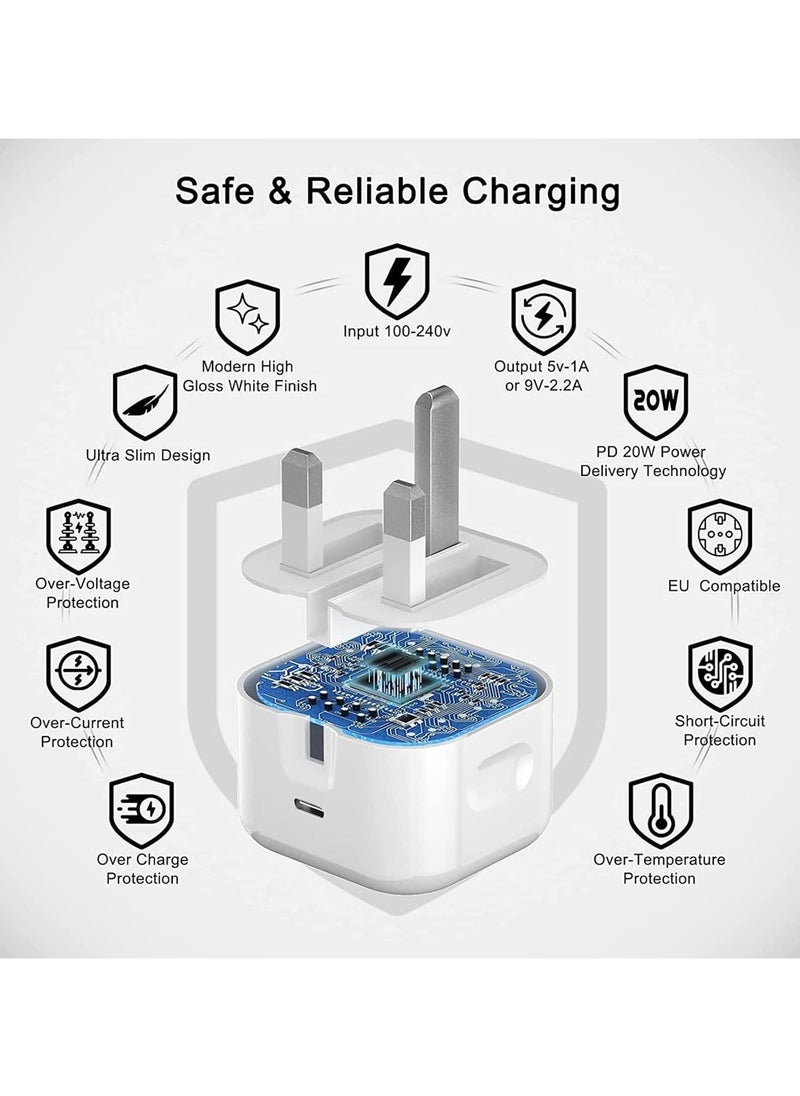 PRIMO PLUS - iPhone 20W Fast Charger | USB C Wall Fast Charger with USB C to Lightning Cable Compatible with iPhone 14/14 Pro/14 Pro Max/13/12/SE2020/11/XR/XS Max/X/iPad - Image 1