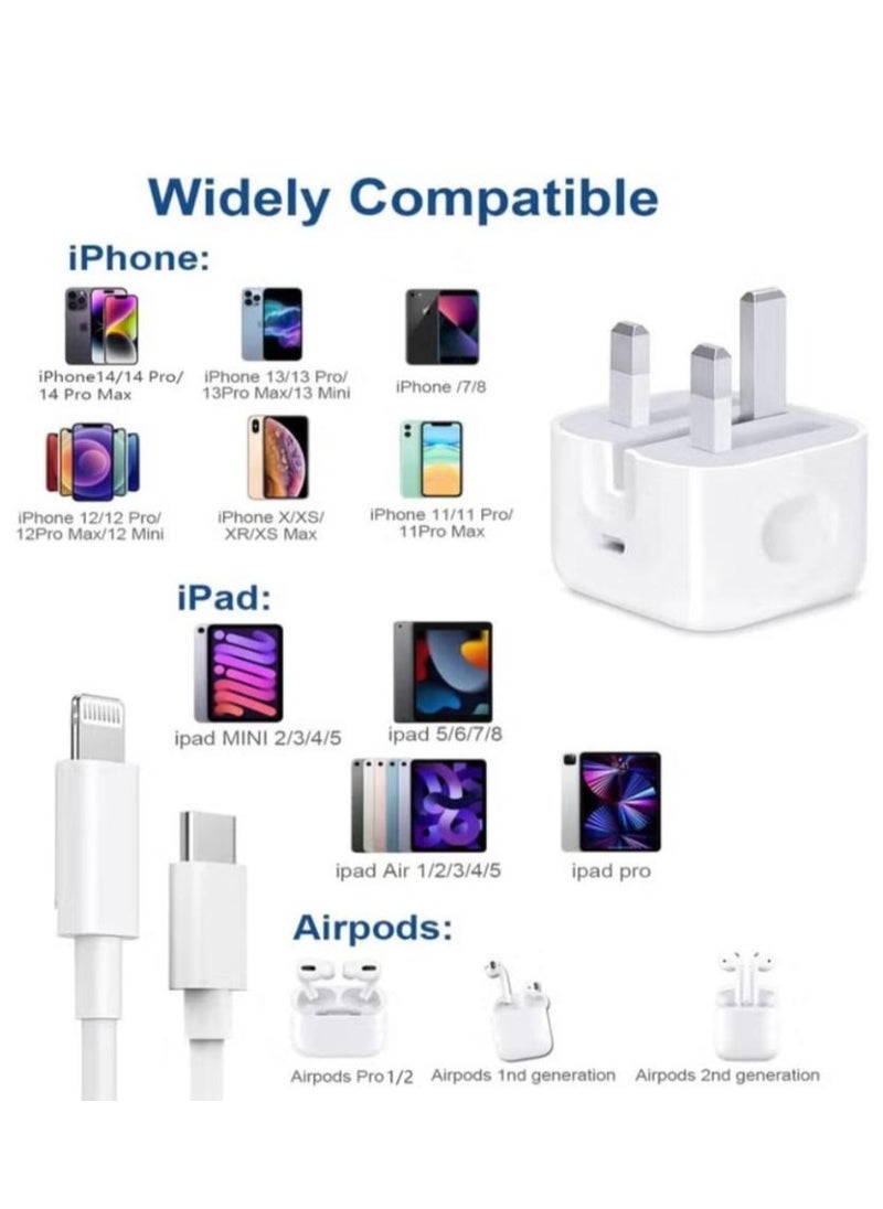 PRIMO PLUS - iPhone 20W Fast Charger | USB C Wall Fast Charger with USB C to Lightning Cable Compatible with iPhone 14/14 Pro/14 Pro Max/13/12/SE2020/11/XR/XS Max/X/iPad - Image 1