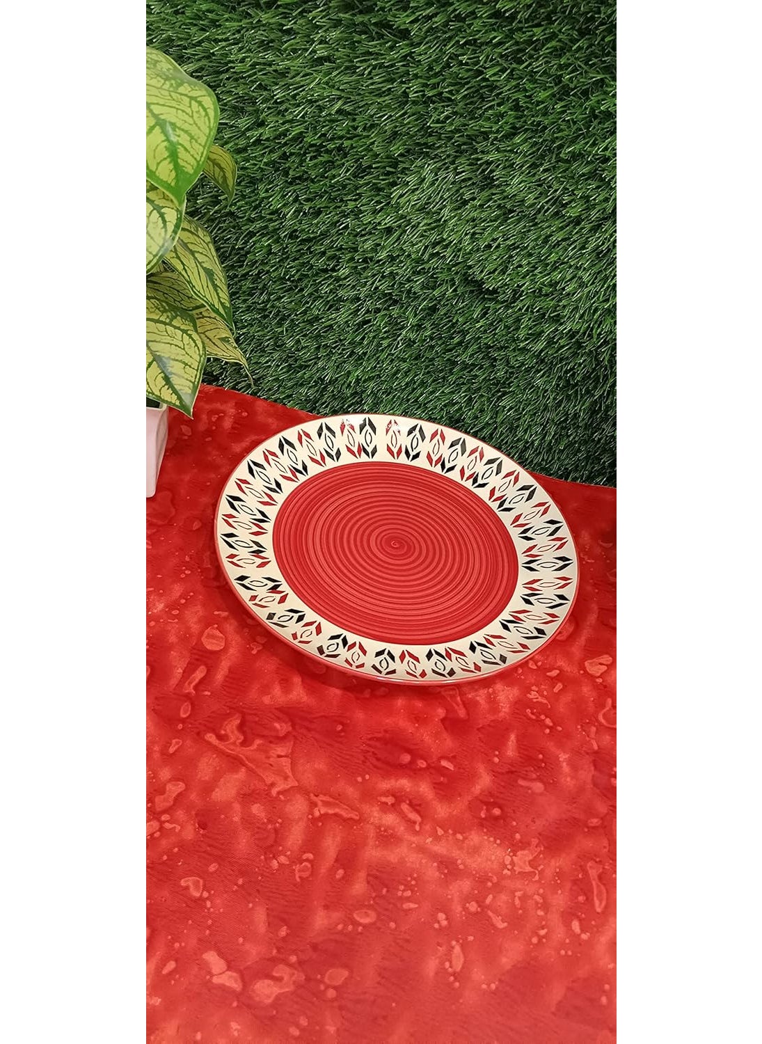 Caffeine caffeine Ceramic Handmade Orange Arrow Pattern Combo Dinner Set (Set of 3) pcs  - Image 3