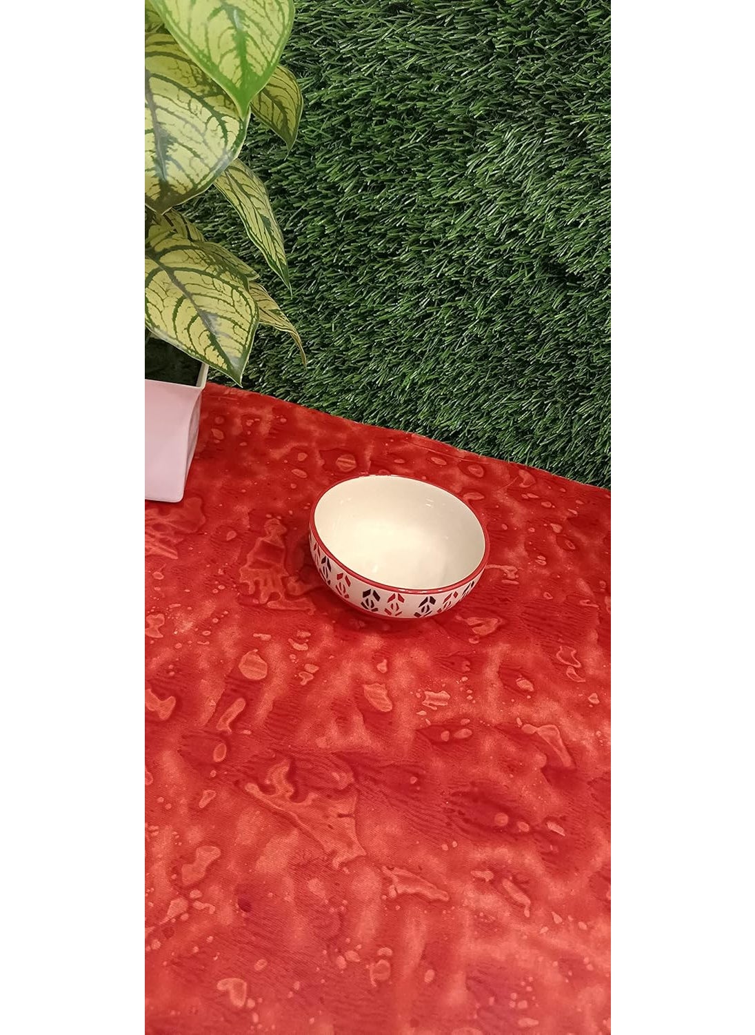 Caffeine caffeine Ceramic Handmade Orange Arrow Pattern Combo Dinner Set (Set of 3) pcs  - Image 4
