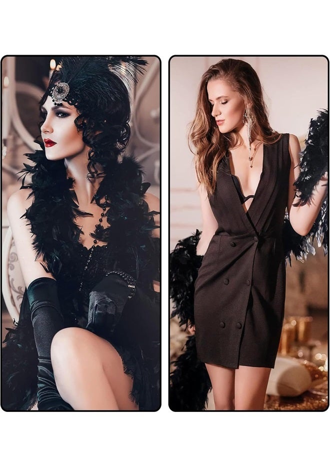 السيدات ريشة مروحة + وشاح أسود ريشة ، قابلة للطي مروحة يدوية - Image 2