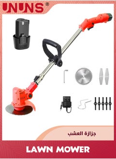 UNUNS Electric Lawn Mower,Cordless Weed Wacker Battery Operated,Brush Cutter 21v 4.0Ah Weed Trimmer,3-in-1 Weed Wacker Cordless With Wheels Adjustable Lightweight Grass Trimmer For Lawns Yard Garden,Red  - Image 1