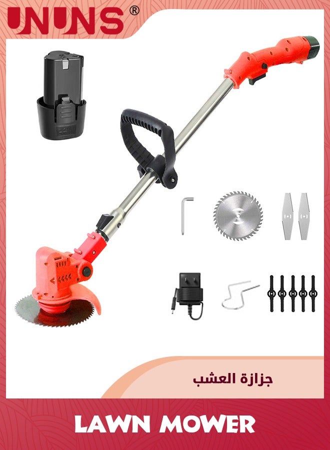 UNUNS Electric Lawn Mower,Cordless Weed Wacker Battery Operated,Brush Cutter 21v 4.0Ah Weed Trimmer,3-in-1 Weed Wacker Cordless With Wheels Adjustable Lightweight Grass Trimmer For Lawns Yard Garden,Red  - Image 1