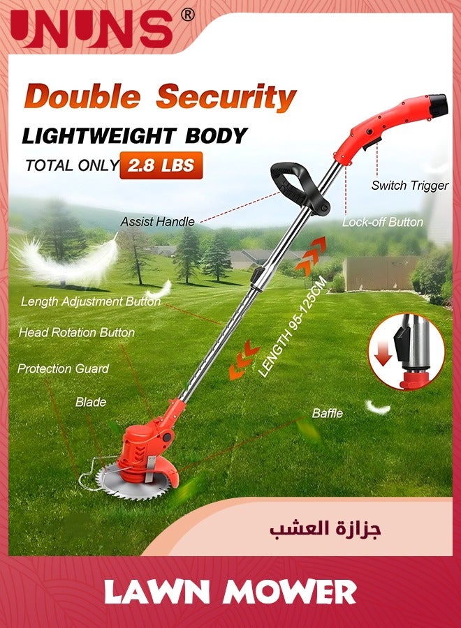 UNUNS Electric Lawn Mower,Cordless Weed Wacker Battery Operated,Brush Cutter 21v 4.0Ah Weed Trimmer,3-in-1 Weed Wacker Cordless With Wheels Adjustable Lightweight Grass Trimmer For Lawns Yard Garden,Red  - Image 4