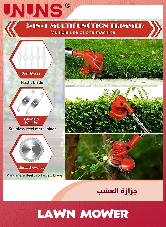 UNUNS Electric Lawn Mower,Cordless Weed Wacker Battery Operated,Brush Cutter 21v 4.0Ah Weed Trimmer,3-in-1 Weed Wacker Cordless With Wheels Adjustable Lightweight Grass Trimmer For Lawns Yard Garden,Red  - Image 5