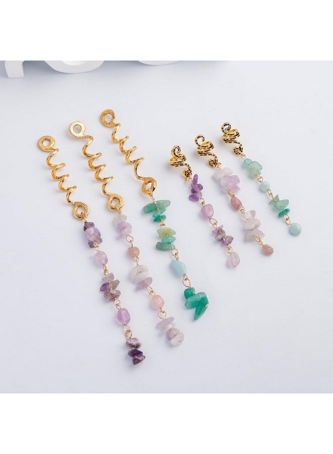 FRDTLUTHW Rdtluthw Colored Natural Stone Pendant Hair Jewelry For Braids Crystal Dreadlock Accessories For Women Girls(Pack Of 6) - Image 5