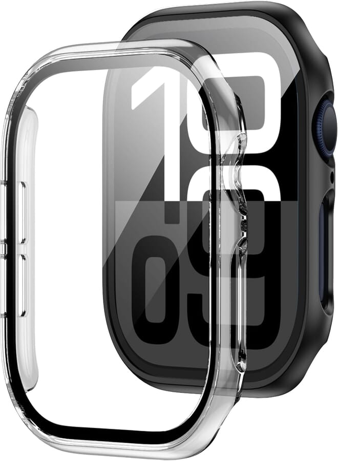 AOOKAY 2 Pack for Apple Watch Series 10 46mm Case with Tempered Glass Screen Protector, Slim Guard Bumper Full Coverage Hard PC Protective Cover for for iWatch 10 (Clear+Black, 46mm)