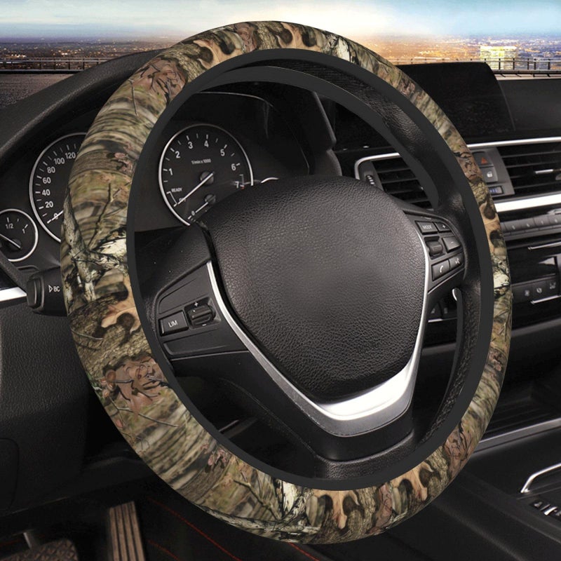 FJyuanqi Camo Leaf Camouflage Steering Wheel Cover for Men AntiSlip Elastic Breathable Soft Rubber Car Steering Wheel Protective Cover Universal 15 Inch Fit for Cars Auto SUVs - Image 2
