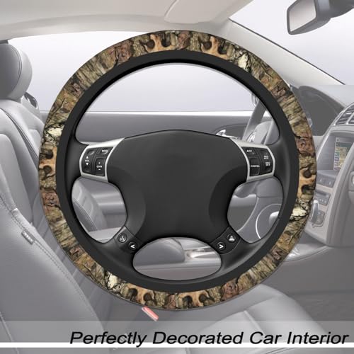 FJyuanqi Camo Leaf Camouflage Steering Wheel Cover for Men AntiSlip Elastic Breathable Soft Rubber Car Steering Wheel Protective Cover Universal 15 Inch Fit for Cars Auto SUVs - Image 3
