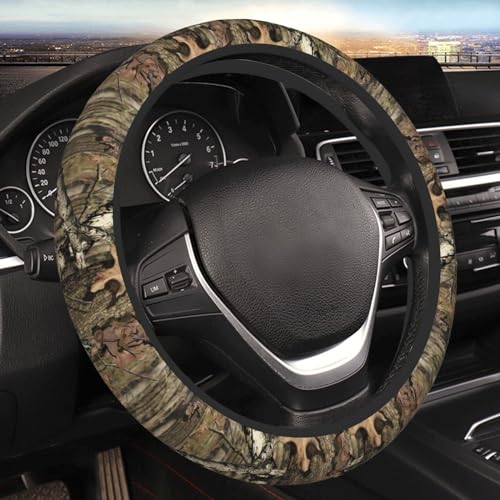 FJyuanqi Camo Leaf Camouflage Steering Wheel Cover for Men AntiSlip Elastic Breathable Soft Rubber Car Steering Wheel Protective Cover Universal 15 Inch Fit for Cars Auto SUVs - Image 1
