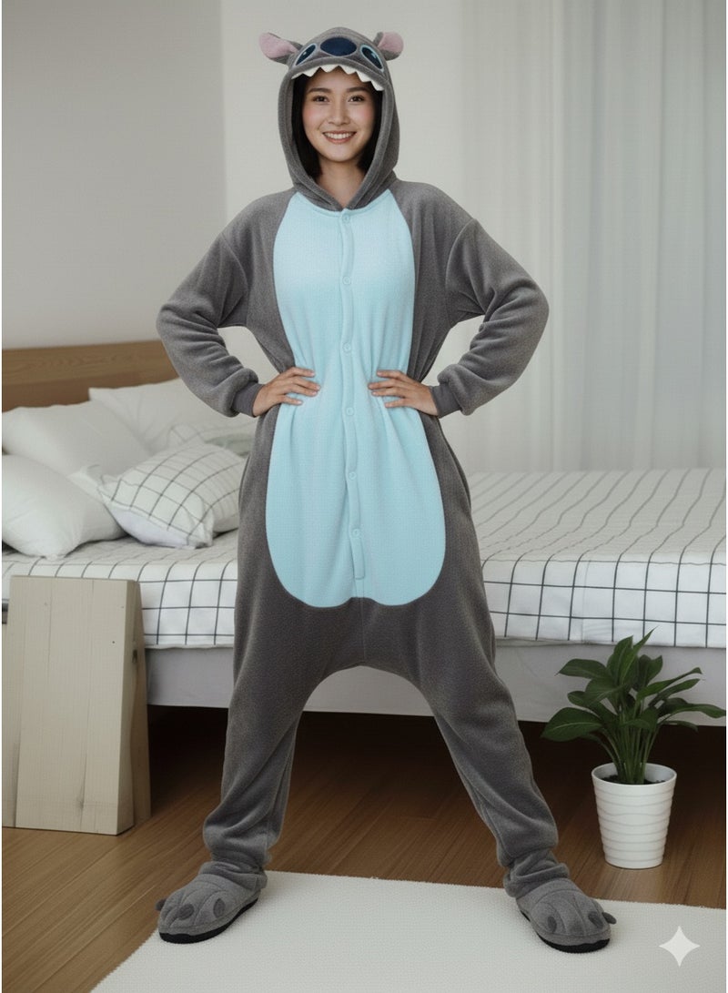 مانيكان بيجامة نسائية شتوية للكبار بطبعة رسوم متحركة، بدلة نوم متكاملة من قطعة واحدة من الفلانيل مع سحاب، شبشب على شكل حيوان، طقم بيجامة كبير الحجم، زي تنكري. - Image 3