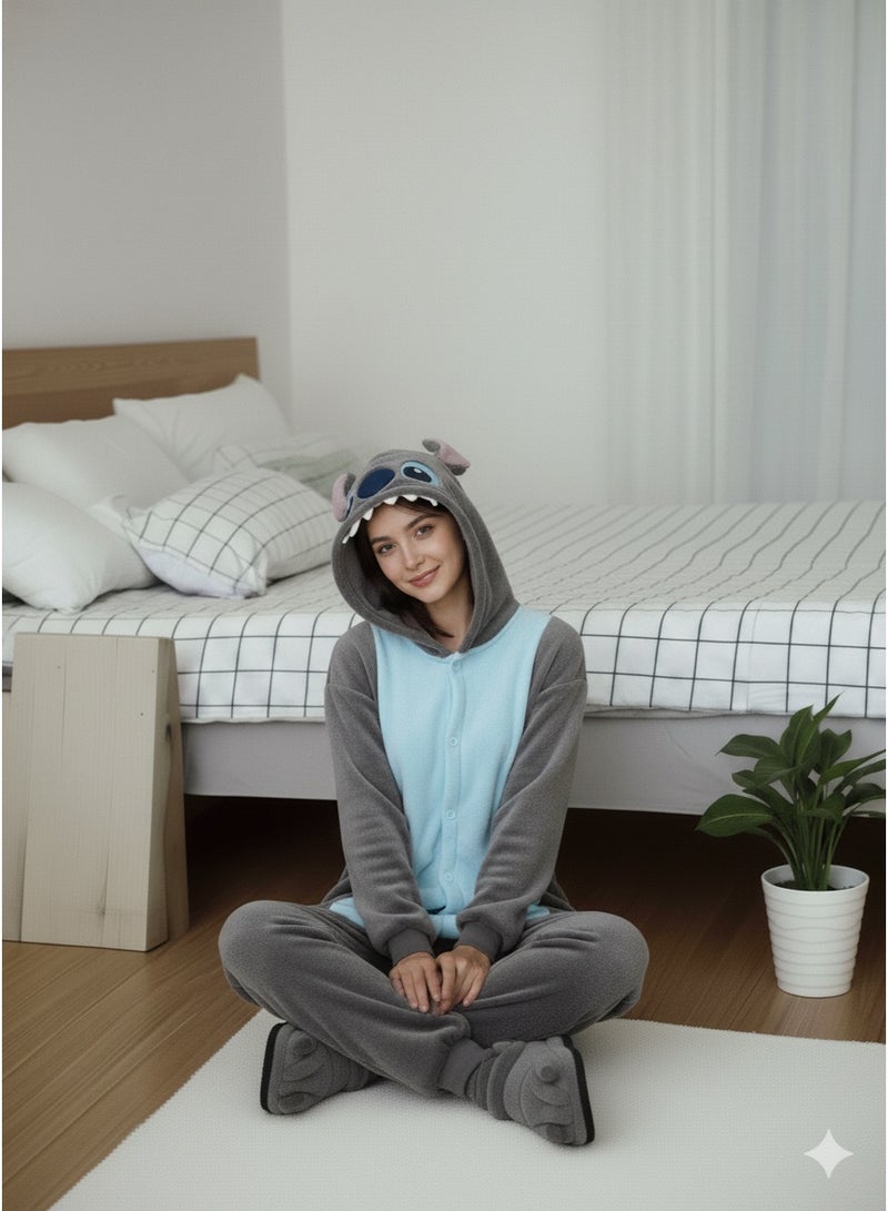 مانيكان بيجامة نسائية شتوية للكبار بطبعة رسوم متحركة، بدلة نوم متكاملة من قطعة واحدة من الفلانيل مع سحاب، شبشب على شكل حيوان، طقم بيجامة كبير الحجم، زي تنكري. - Image 4