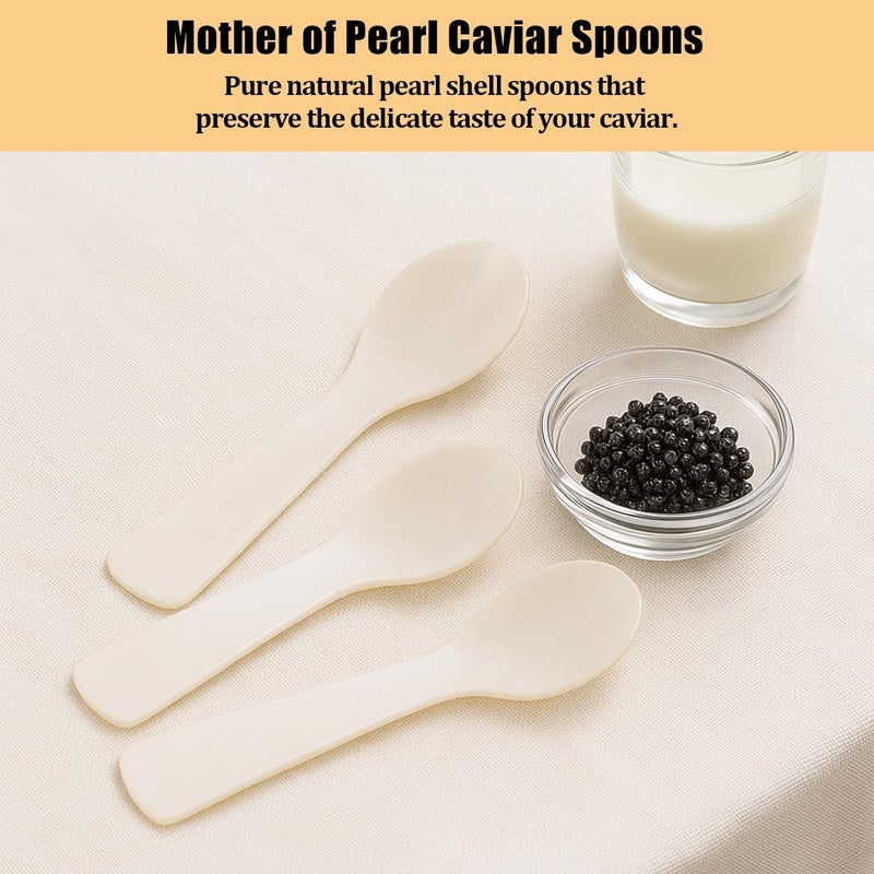 Bolsdoic Caviar Spoons, Mother of Pearl Caviar Spoon Set of 4 with Hand Craft W Round Handle for Egg, Ice Cream, Coffee, Restaurant Serving(9cm/3.54 Inch) - Image 5