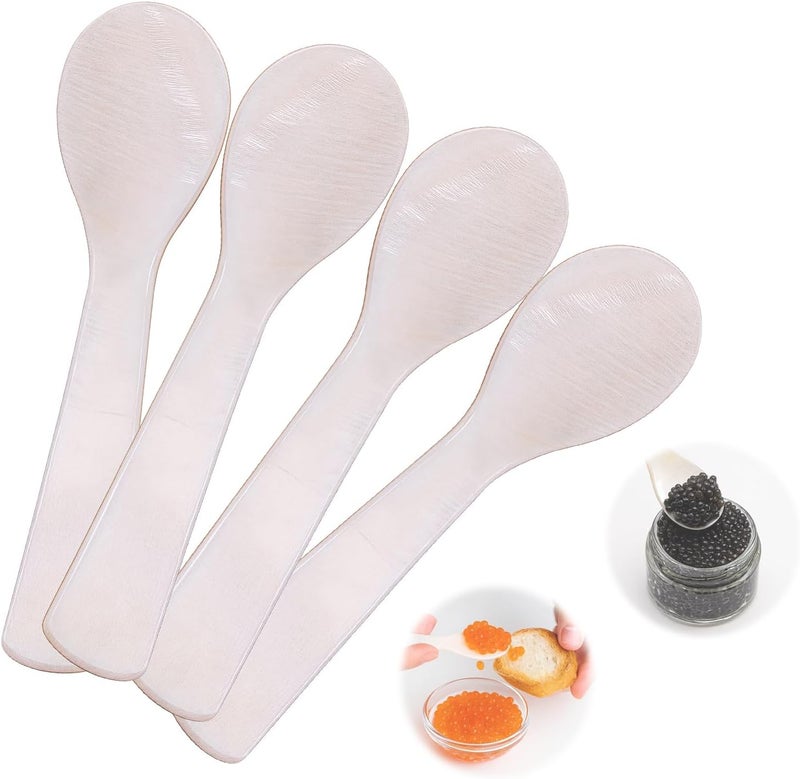 Bolsdoic Caviar Spoons, Mother of Pearl Caviar Spoon Set of 4 with Hand Craft W Round Handle for Egg, Ice Cream, Coffee, Restaurant Serving(9cm/3.54 Inch) - Image 1