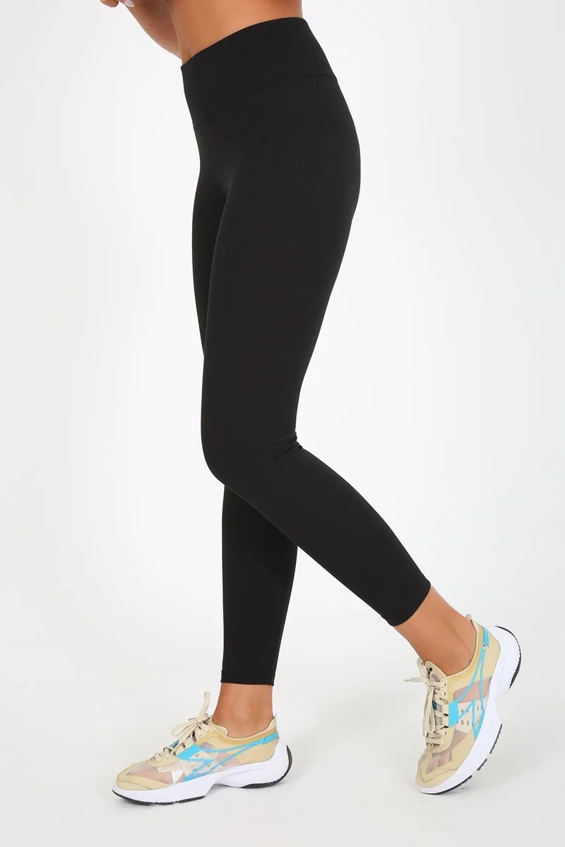 Aurafit ART-4102 High Waist Ribbed Gathering Interlock Waist Thick Elastic Women's Knitted Tights