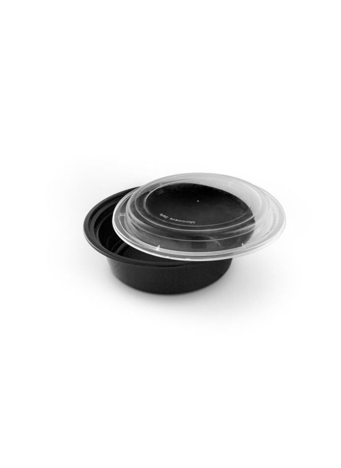 Generic - Disposable Round Microwave Container 40 OZ Black  with Lid - Image 1