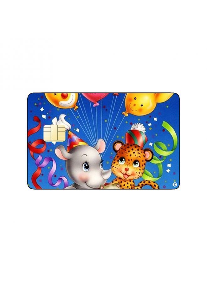 RKN PRINTED BANK CARD STICKER Cute Animals Drawing In Airballoon - Image 1