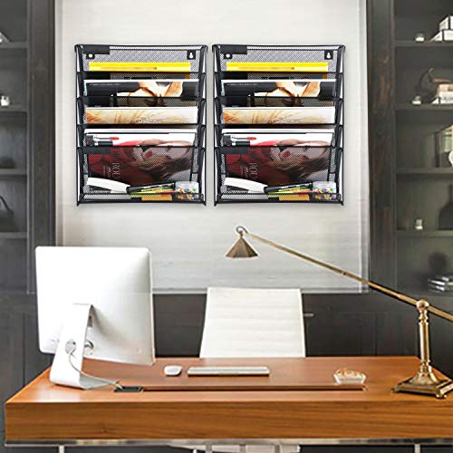 samstar 2 Pack Wall File Organizer, 6-Tier Wall Mount Paper Holder Vertical File Rack for Office Home, Black. - Image 3