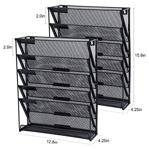 samstar 2 Pack Wall File Organizer, 6-Tier Wall Mount Paper Holder Vertical File Rack for Office Home, Black. - Image 2