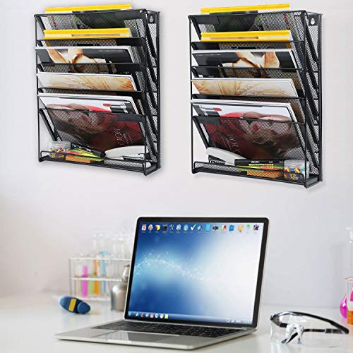 samstar 2 Pack Wall File Organizer, 6-Tier Wall Mount Paper Holder Vertical File Rack for Office Home, Black. - Image 4