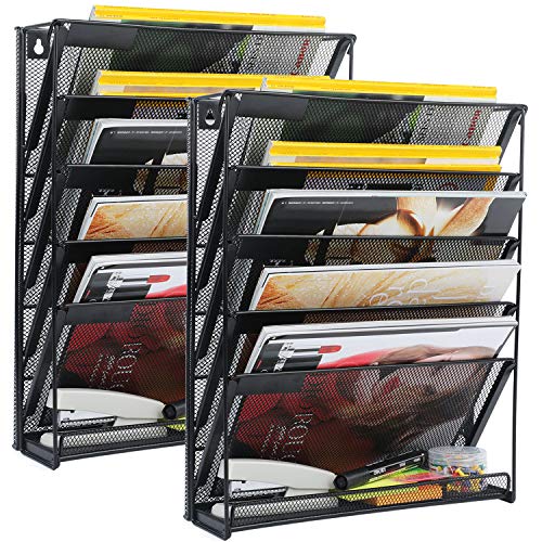 samstar 2 Pack Wall File Organizer, 6-Tier Wall Mount Paper Holder Vertical File Rack for Office Home, Black. - Image 1