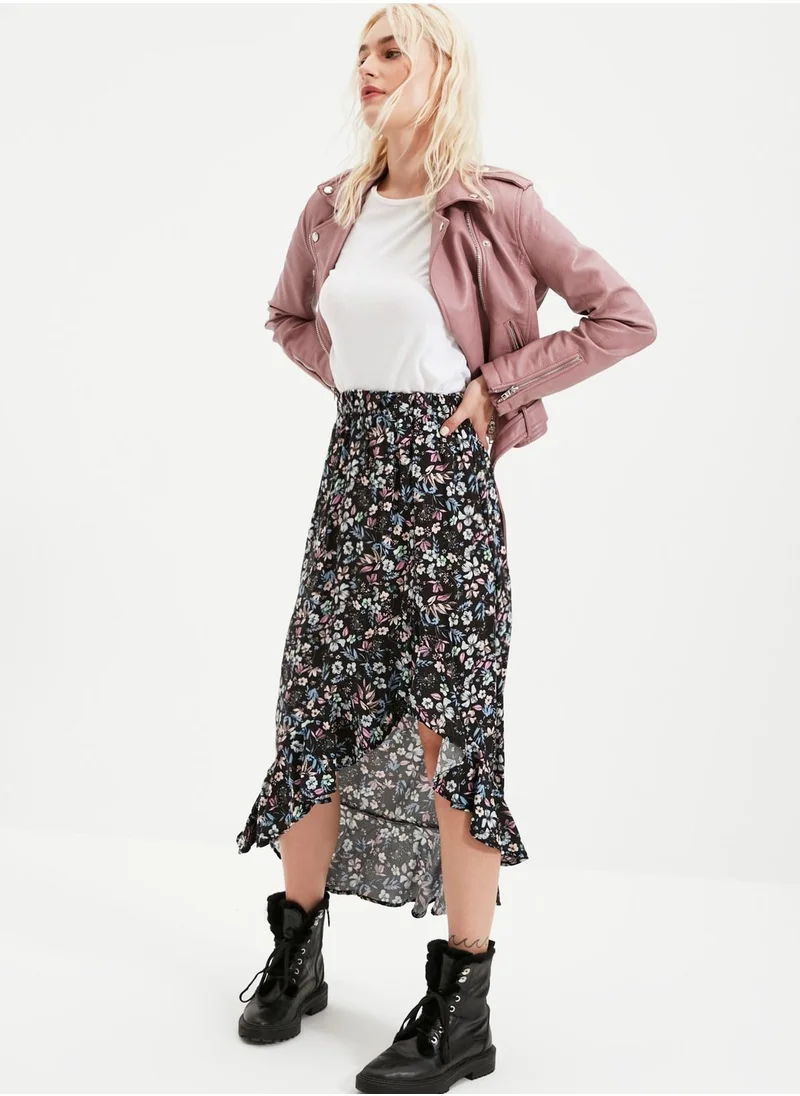 trendyol Floral Print Asymmetric Skirt