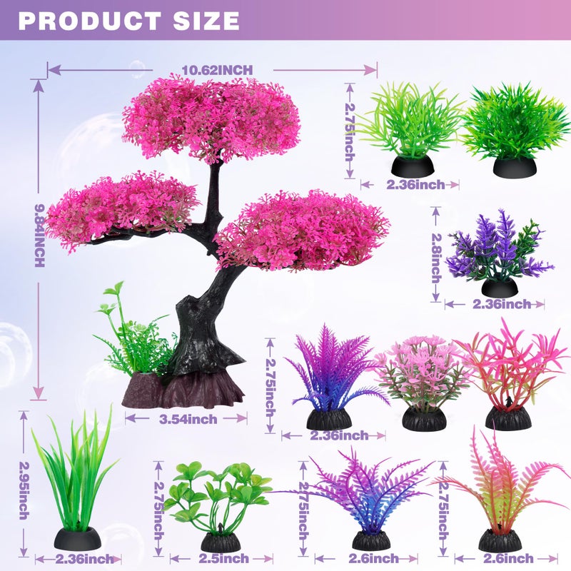 Ameliade Aquarium Artificial Plastic Plants Decoration, Pink Cherry Blossom Tree Aquarium Decor Set, Goldfish Betta Fish Tank Decorations Hides Accessoriesï¼ˆPink - Image 2