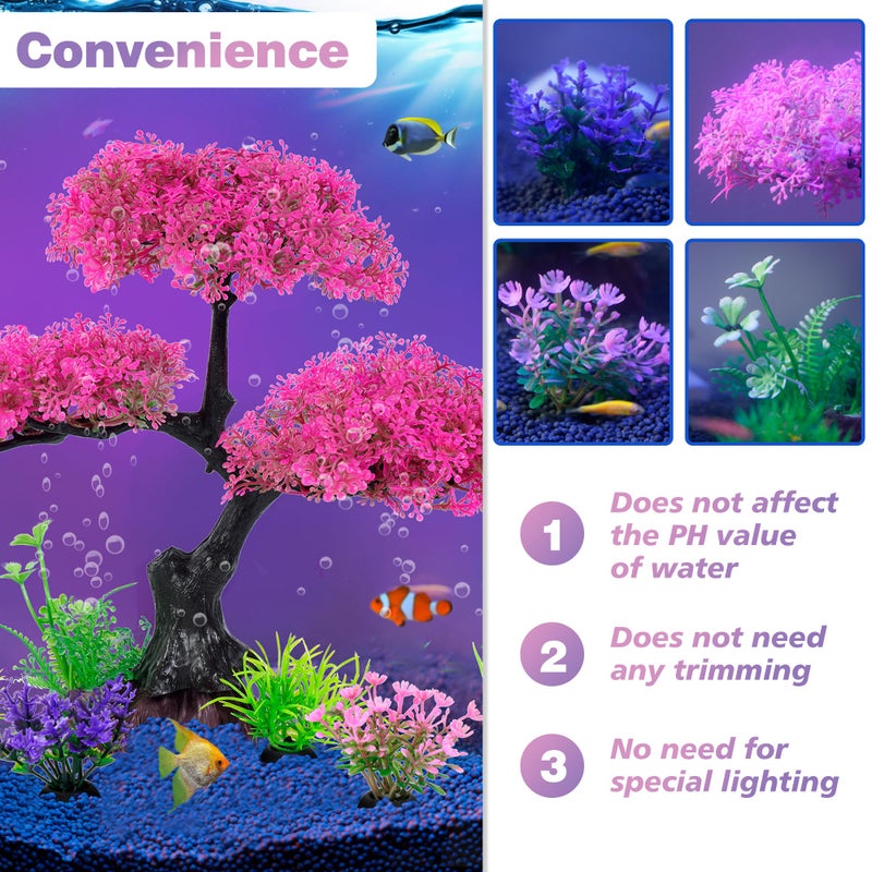 Ameliade Aquarium Artificial Plastic Plants Decoration, Pink Cherry Blossom Tree Aquarium Decor Set, Goldfish Betta Fish Tank Decorations Hides Accessoriesï¼ˆPink - Image 5