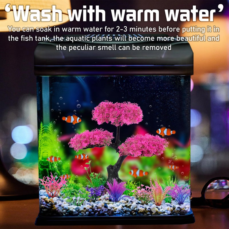 Ameliade Aquarium Artificial Plastic Plants Decoration, Pink Cherry Blossom Tree Aquarium Decor Set, Goldfish Betta Fish Tank Decorations Hides Accessoriesï¼ˆPink - Image 4