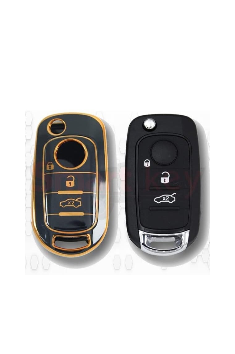 For Fiat Tipo Black Gold TPU Remote Case Cover for Fiat Tipo, TPU BLACK GOLD Glossy Key Case For Fiat -Tipo - Image 1