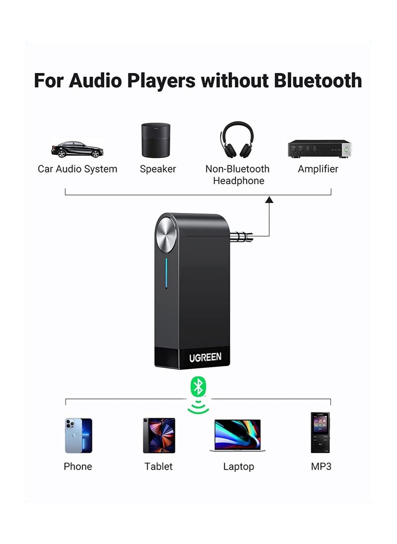 Ugreen - UGREEN Bluetooth 5.0 Adapter Car Bluetooth V5.0 Aux Receiver A2DP Stereo Sound 3.5mm Jack Audio Receiver with Microphone Hands-free Calling for Car Aux, Speaker, Mobile Phones, Tablet with 3.5mm Aux - Image 1