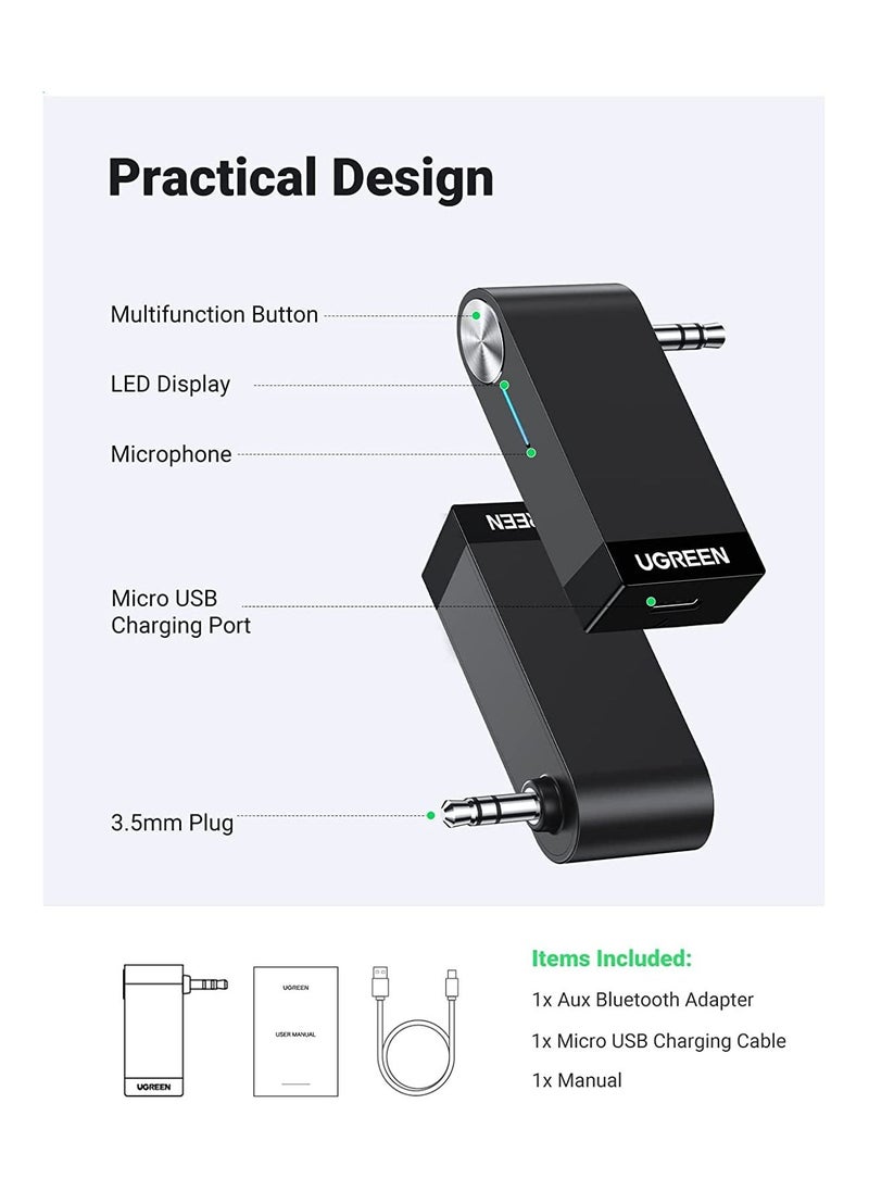 Ugreen - UGREEN Bluetooth 5.0 Adapter Car Bluetooth V5.0 Aux Receiver A2DP Stereo Sound 3.5mm Jack Audio Receiver with Microphone Hands-free Calling for Car Aux, Speaker, Mobile Phones, Tablet with 3.5mm Aux - Image 1