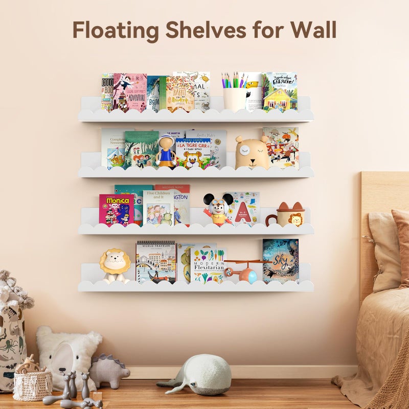 Gattlukd Floating Shelves for Wall, 23 Inch Metal Nursery Book Shelves 4 Pack, Wall Mounted Book Shelf for Kids Room, Bedroom, Bathroom, Playroom Decor ï¼ˆWhiteï¼‰ - Image 5