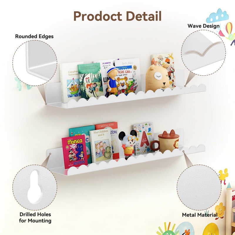 Gattlukd Floating Shelves for Wall, 23 Inch Metal Nursery Book Shelves 4 Pack, Wall Mounted Book Shelf for Kids Room, Bedroom, Bathroom, Playroom Decor ï¼ˆWhiteï¼‰ - Image 4